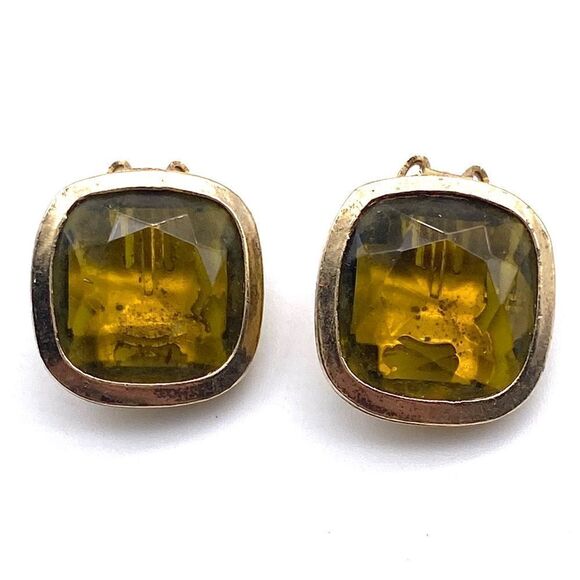 Vintage Citrine Yellow Square Earrings Clip On Clip Back cocktail party - Picture 3 of 6